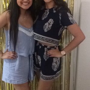 Navy Printed Two-Piece Set